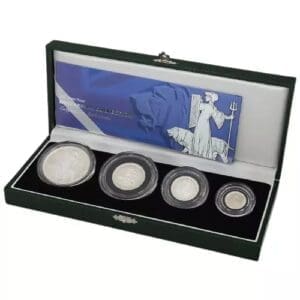 UK Britannia 4-coin Silver Proof Set Display